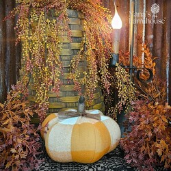 Orange Plaid Printed Pumpkin - 7" Dia