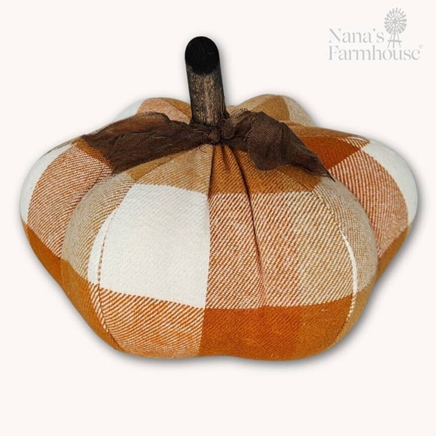 Orange Plaid Printed Pumpkin - 9"