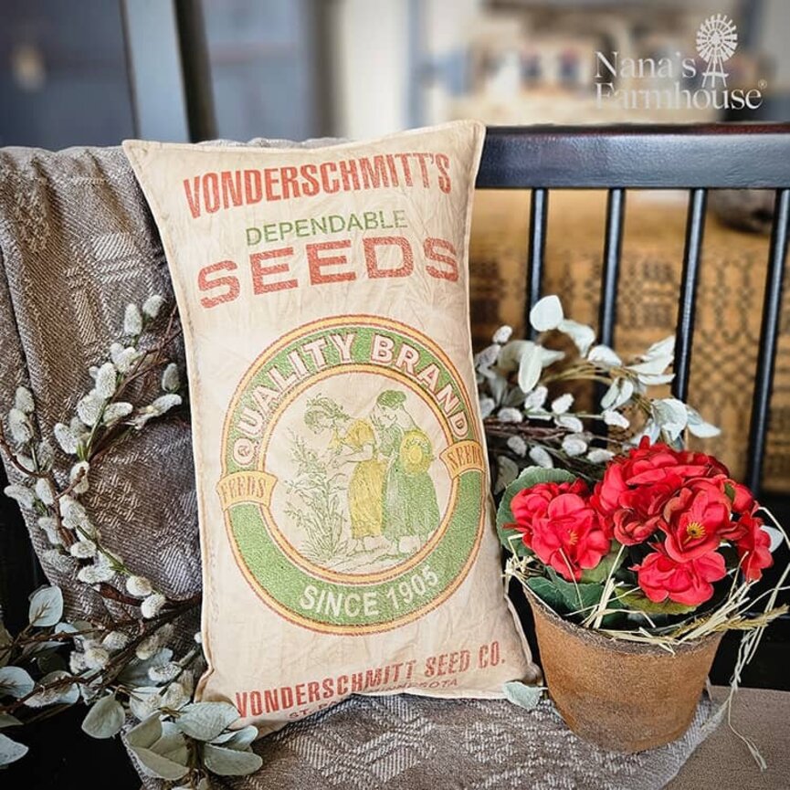 Vonderschmitt's Dependable Seeds Feed Sack Pillow - 16.5" x 8"