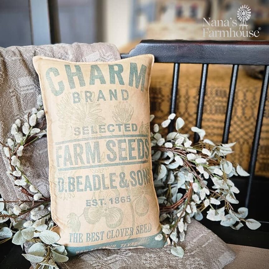 Charm Brand Farm Seeds Feed Sack Pillow - 16.5" x 9"