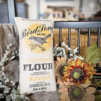 Bird Song Flour Feed Sack Pillow