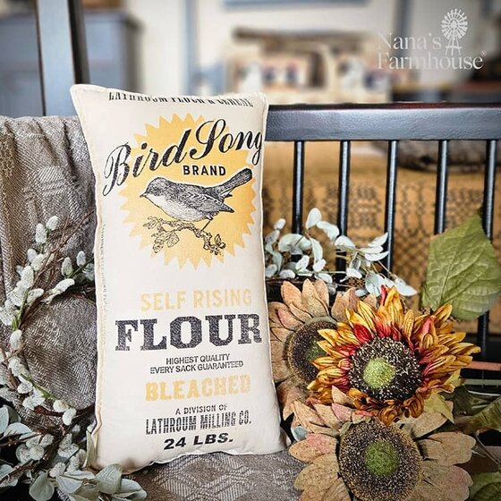 Bird Song Flour Feed Sack Pillow