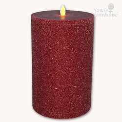 Red Frosted Moving Flame LED Pillar Candle - 8" x 5"