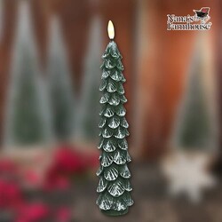 Green Christmas Tree Taper Candle with 3D Flame - 10"