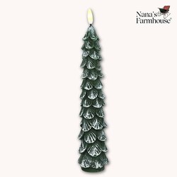 Green Christmas Tree Taper Candle with 3D Flame - 10"