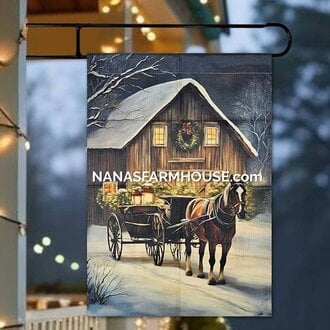 Winter Horse & Wagon Double Sided Garden Flag - Large