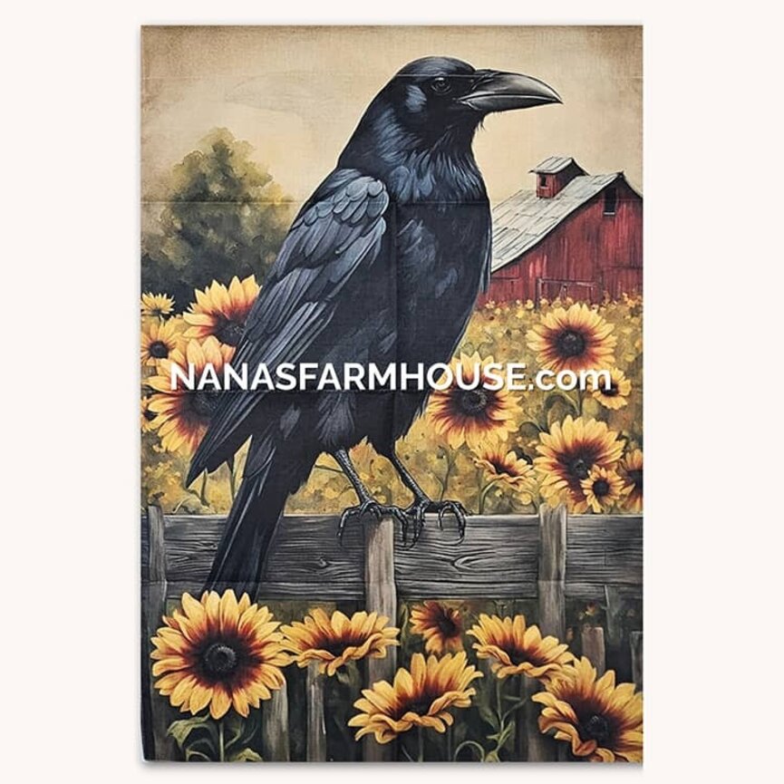 Crow Sunflower Red Barn Double Sided Garden Flag - 28" x 40"