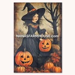 Whimsical Good Witch with Jack O Lanterns Double Sided Garden Flag - 28" x 40"
