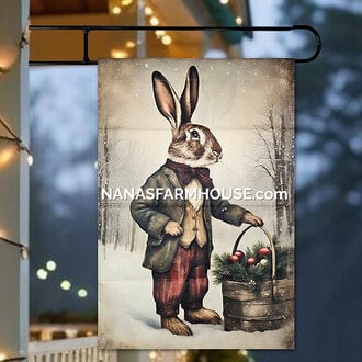 Rabbit with Ornaments Yard Flag