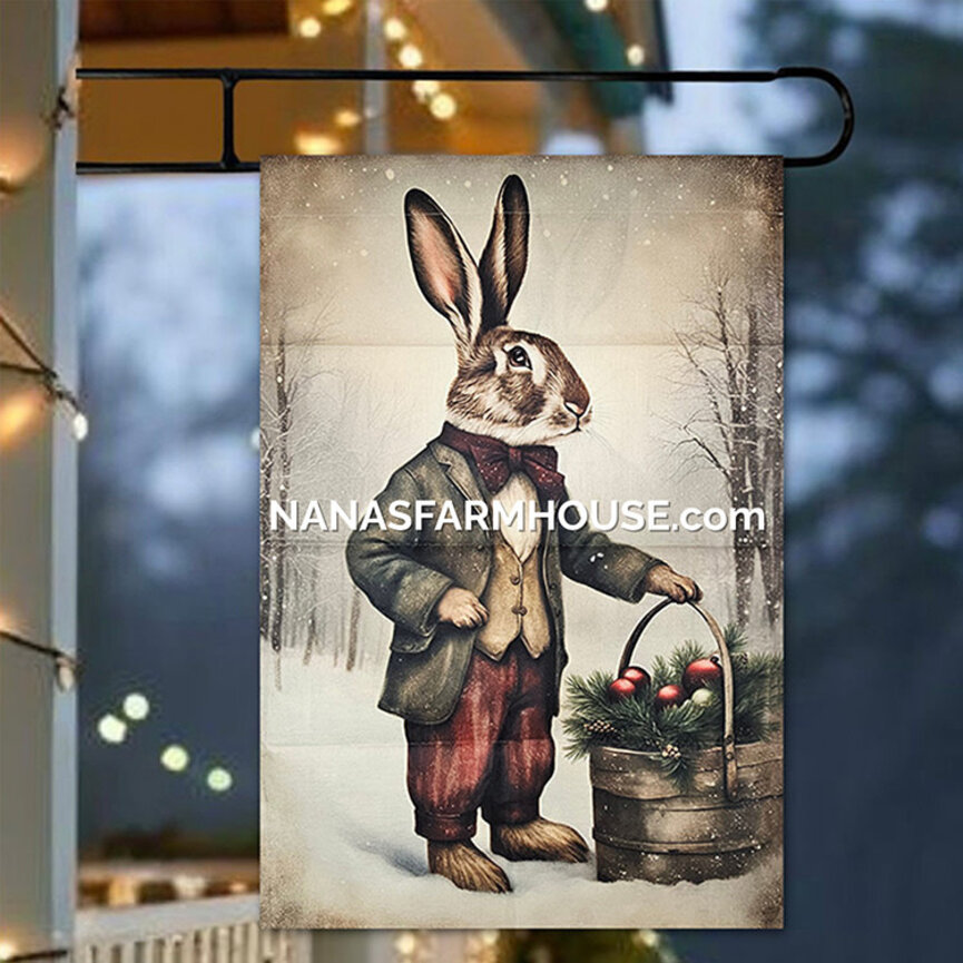 Standing Rabbit with Basket Ornaments Yard Flag - 40"