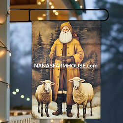 Mustard Shepard with Sheep Santa Double Sided Garden Flag - 28" x 40"