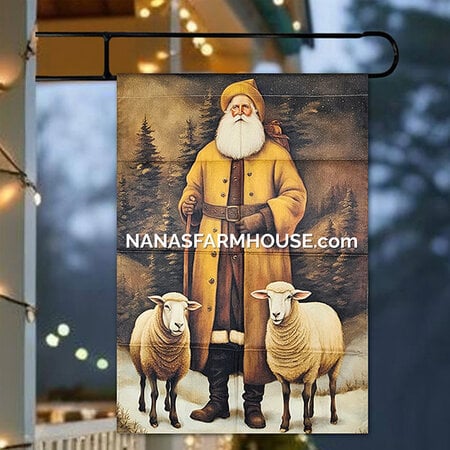 Shepard with Sheep Santa Garden Flag - Large