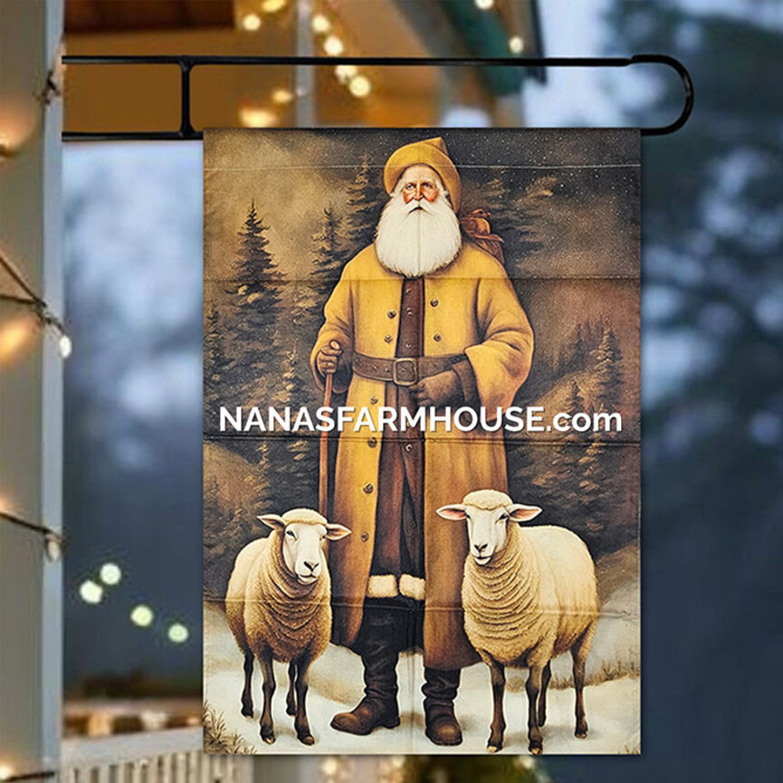 Mustard Shepard with Sheep Santa Double Sided Garden Flag - 28" x 40"