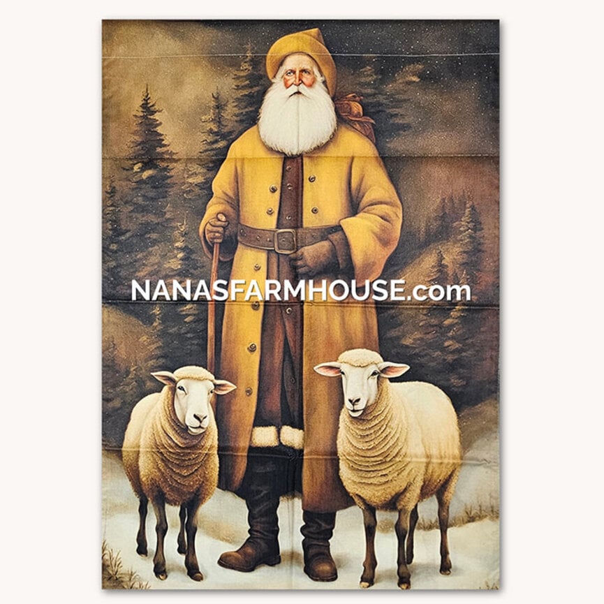 Mustard Shepard with Sheep Santa Double Sided Garden Flag - 28" x 40"