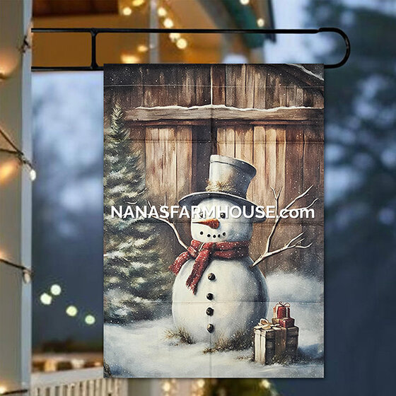 Snowman with Gifts Garden Flag - Large