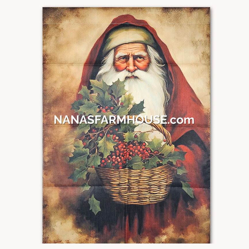 Santa With Holly Basket Double Sided Garden Flag - 28" x 40"