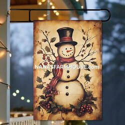 Folk Art Snowman Double Sided Garden Flag - 28" x 40"