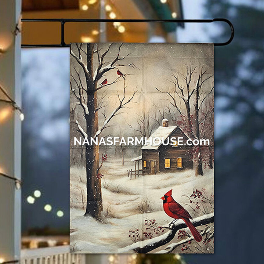 Winter Trees with Cardinals Double Sided Yard Flag - 28" x 40"