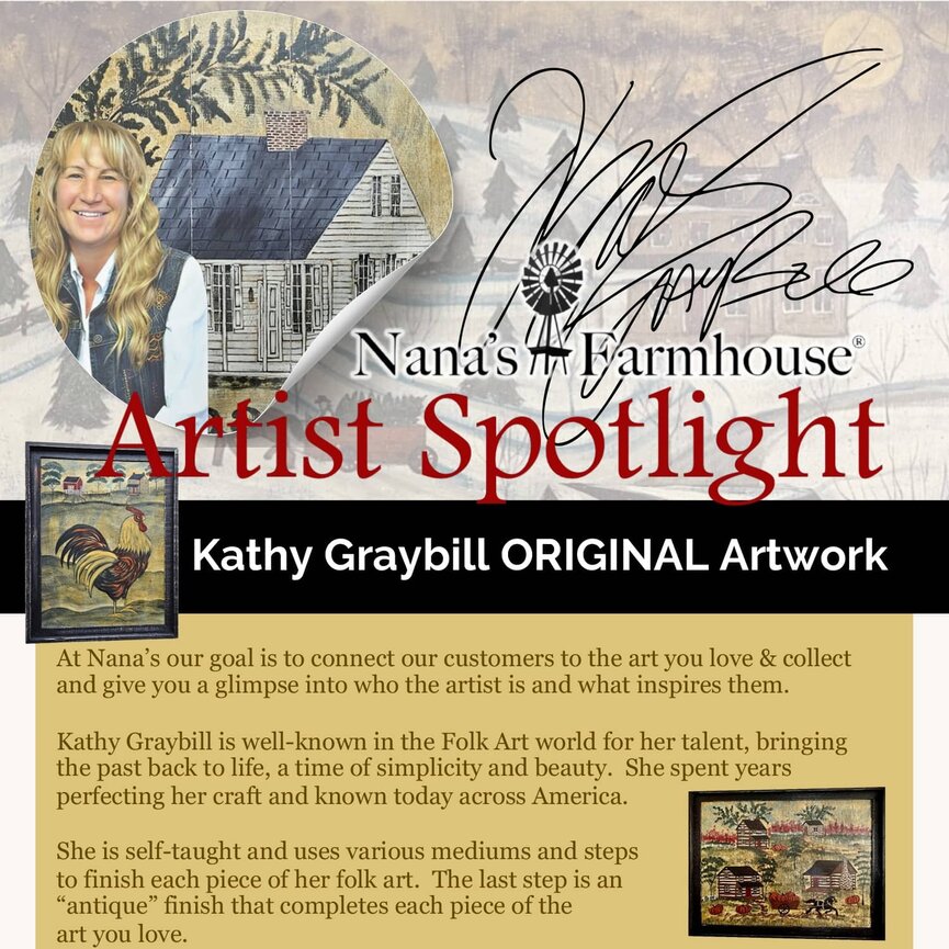 Kathy Graybill Hand Painted 1841 Saltbox Sheep Original Artwork Black Frame - 21" x 27"