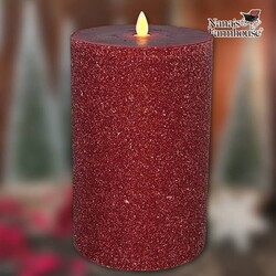 Red Frosted Moving Flame LED Pillar Candle - 8" x 5"