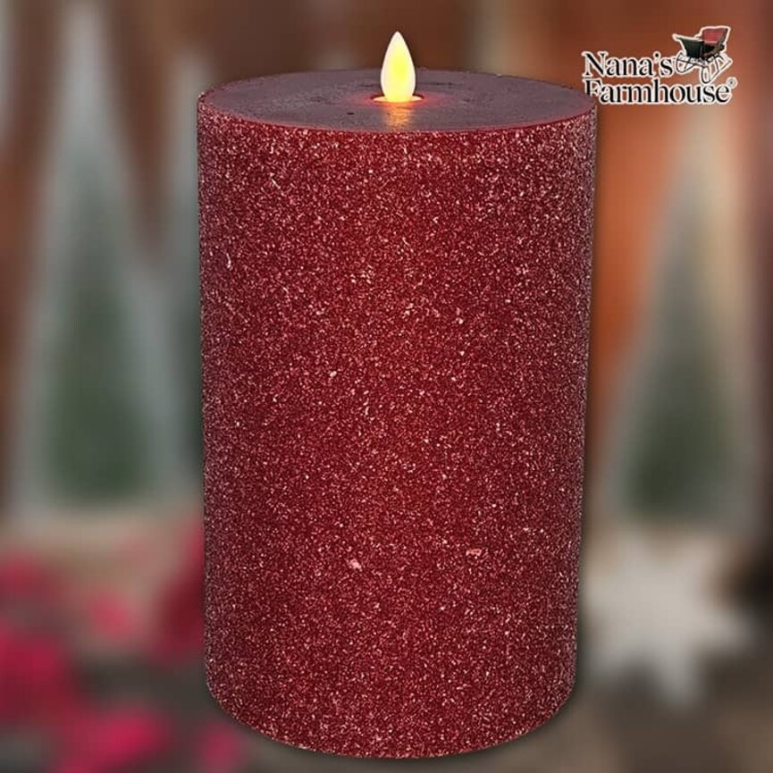 Red Frosted Moving Flame LED Pillar Candle - 8" x 5"