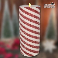 Frosted Candy Cane Moving Flame LED Pillar Candle - 11.5" x 5"