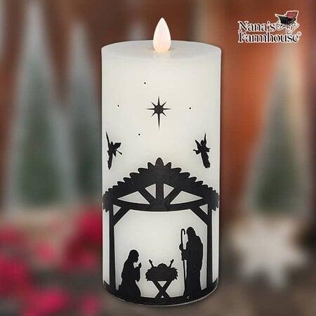 Nativity Moving Flame LED Pillar Candle - 6"