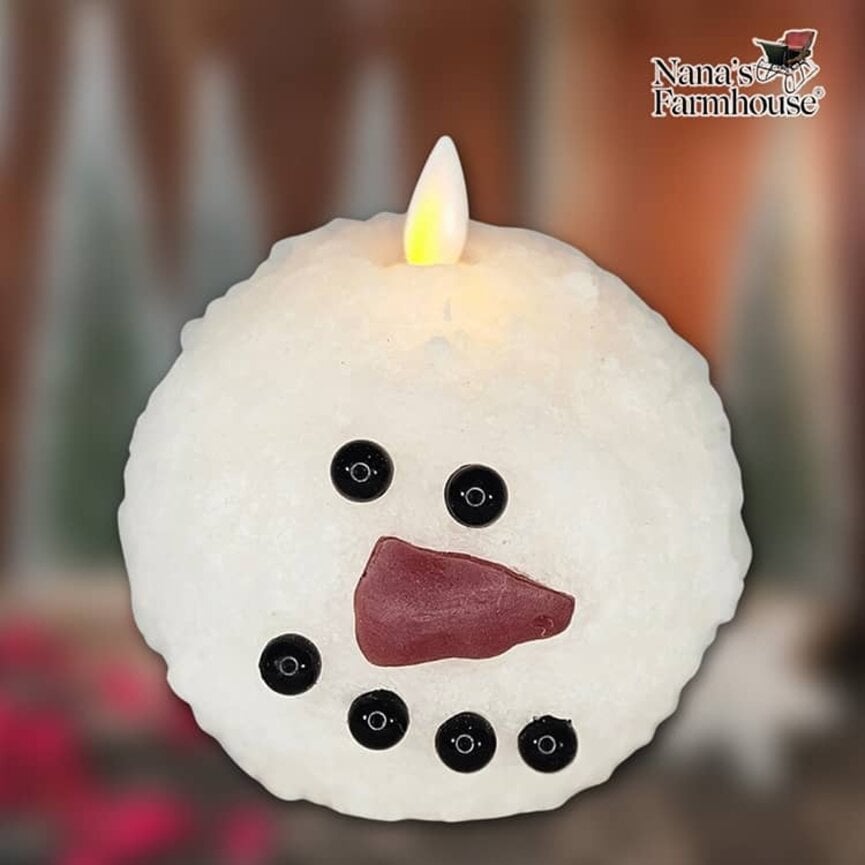Round Snowman Moving Flame LED Candle - 4" x 3.6"