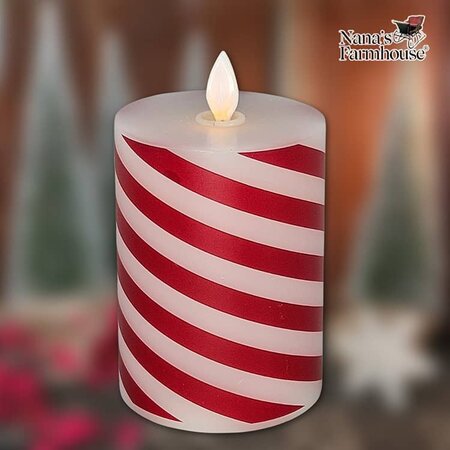 Candy Cane Moving Flame LED Pillar Candle - 3"