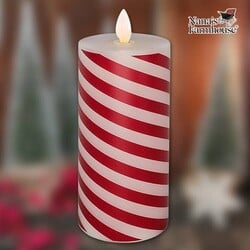 Candy Cane Moving Flame LED Pillar Candle - 6" x 3"