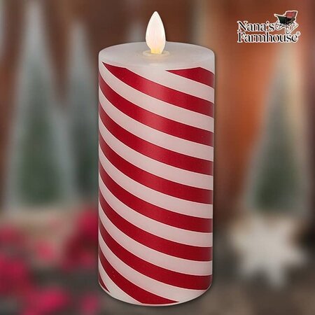 Candy Cane Moving Flame LED Pillar Candle - 6"