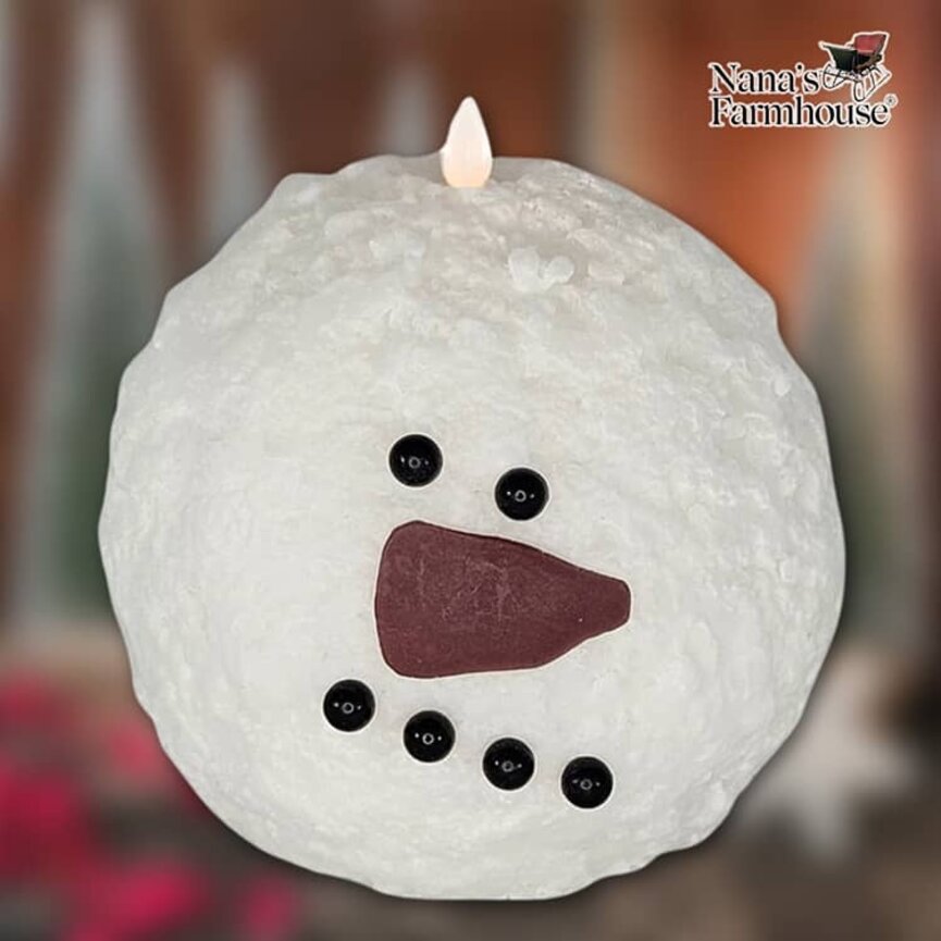 Round Snowman Face Moving Flame LED Candle - 6"