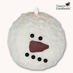 Round Snowman Face Moving Flame LED Candle - 6"