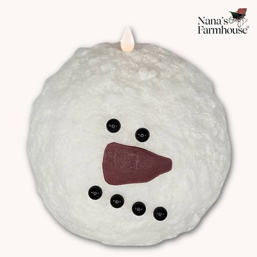 Round Snowman Face Moving Flame LED Candle - 6"