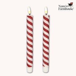 Candy Cane 3D Flame LED Taper Candle Set of 2 - 10"