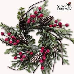 Crimson Berry & Pine Candle Ring - 4.5"