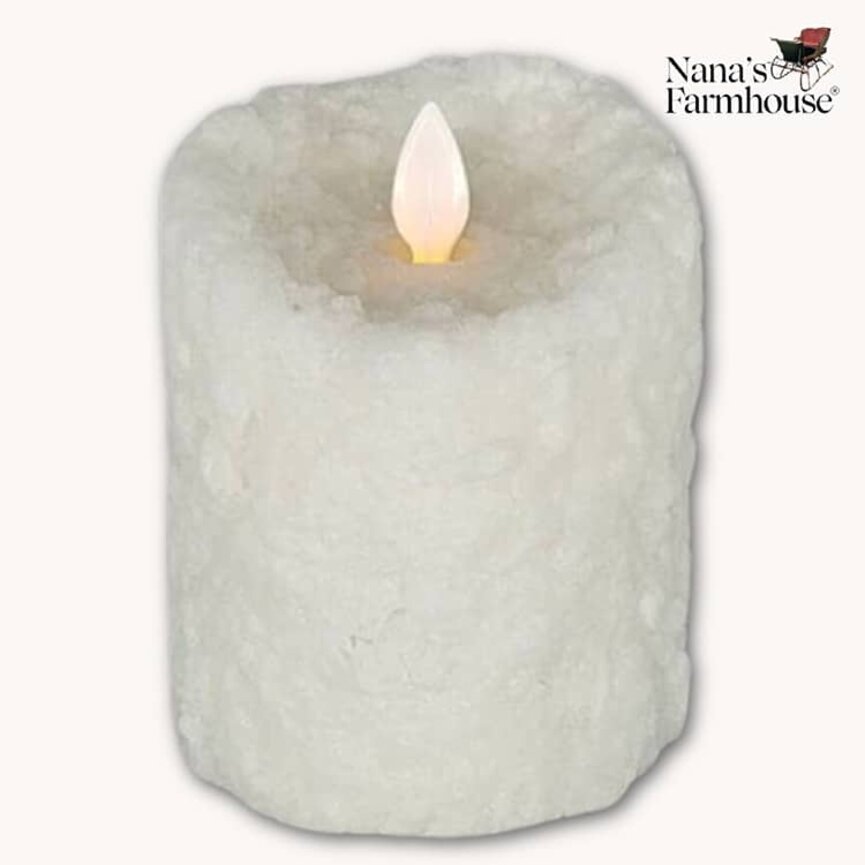 Bumpy White Moving Flame LED Pillar Candle - 4" x 3"