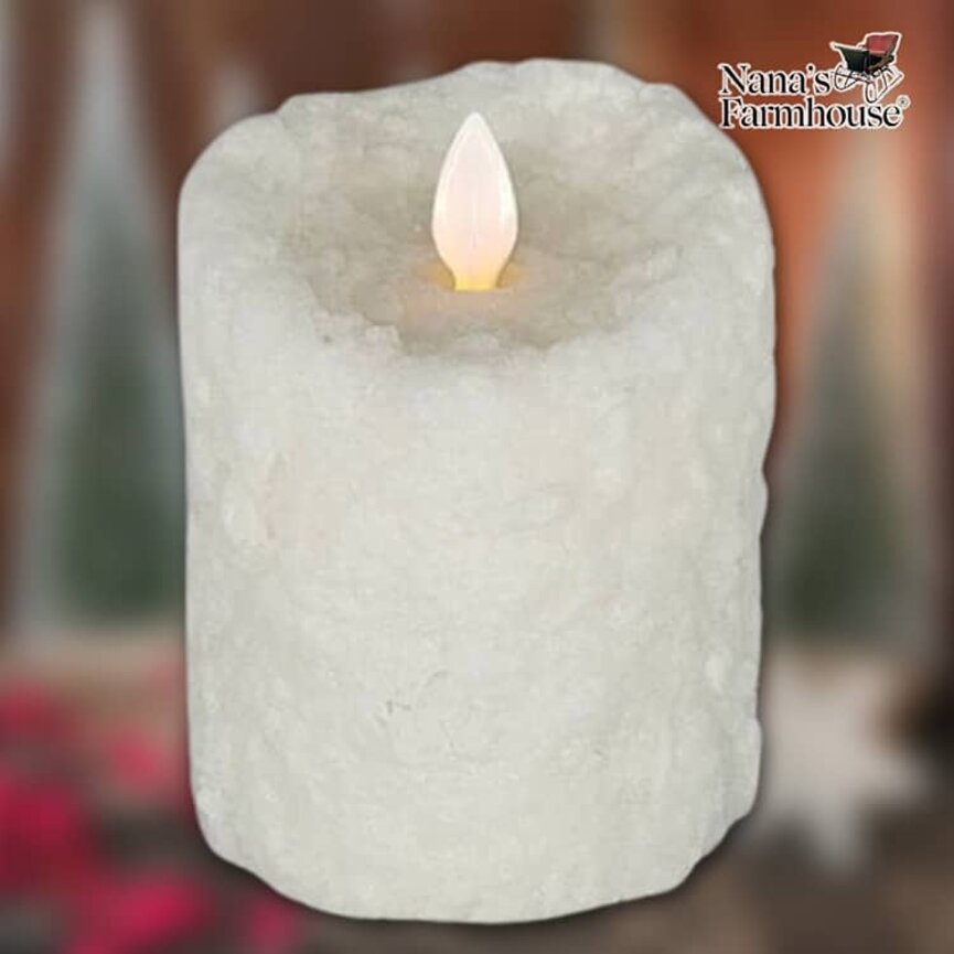 Bumpy White Moving Flame LED Pillar Candle - 4" x 3"