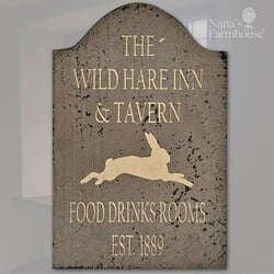 Tavern Sign The Wild Hare Inn Shelf Sitter Mushroom Over Black 9" x 6"