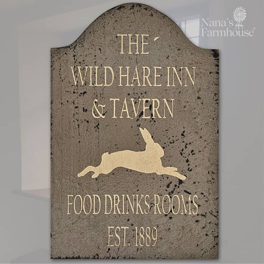 Tavern Sign The Wild Hare Inn Shelf Sitter Mushroom Over Black 9" x 6"