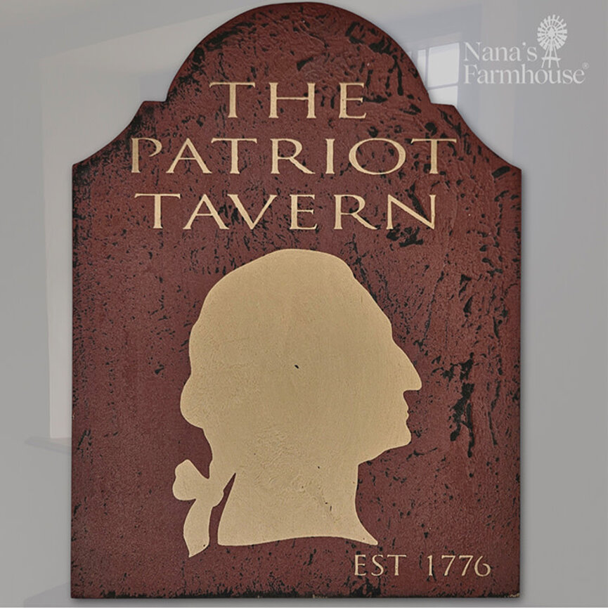 Tavern Sign The Patriot George Washington Shelf Sitter Distressed Cabin Red Over Black - 12" x 9"