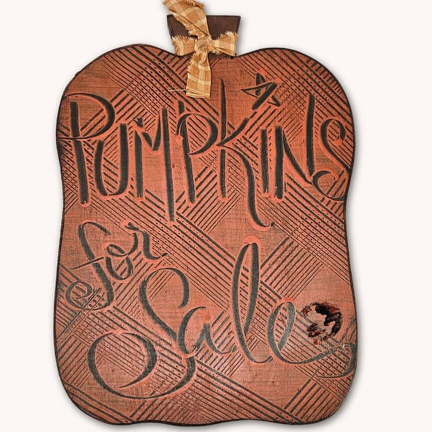 Wooden Pumpkin 'Pumpkins For Sale' Combed Stain Sign  - 15" x 11"