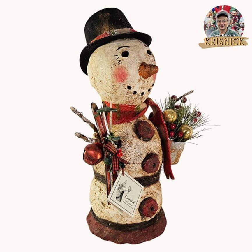 Krisnick - Snowman with Ski & Bucket of Ornaments 15 T