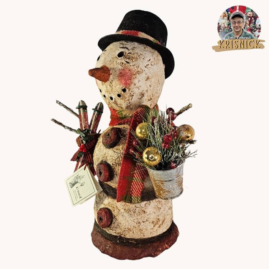 Krisnick - Snowman with Ski & Bucket of Ornaments 15 T
