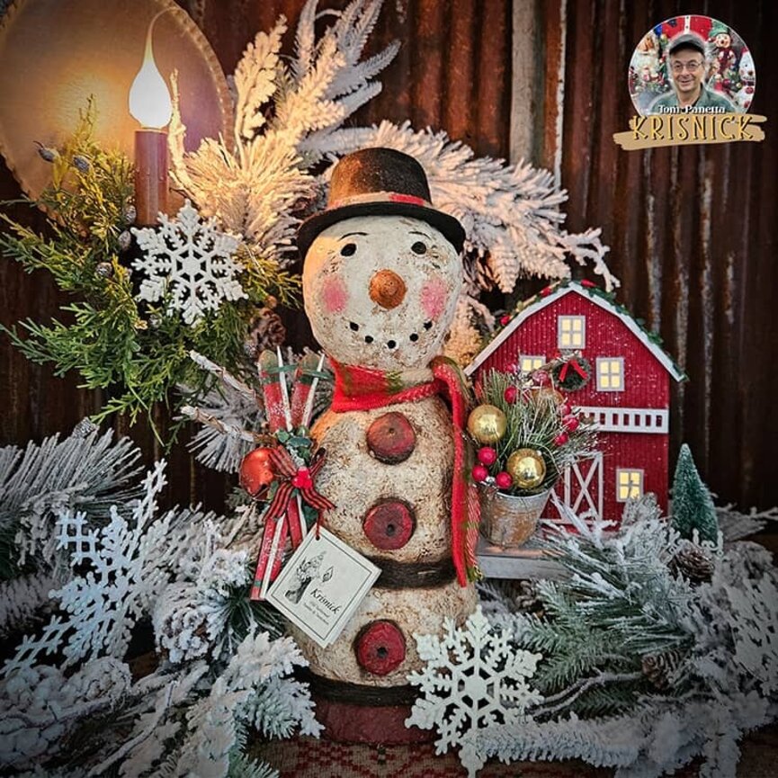 Krisnick - Snowman with Ski & Bucket of Ornaments 15 T