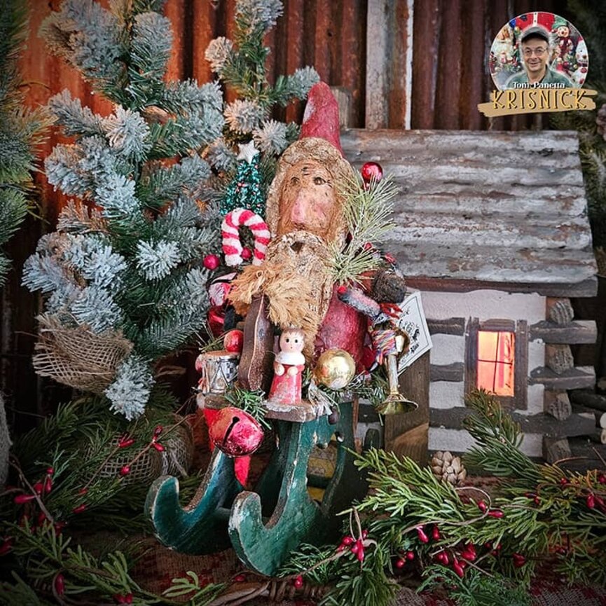 Krisnick Santa On Rocking Horse with Toys 13" x 6" x 9"