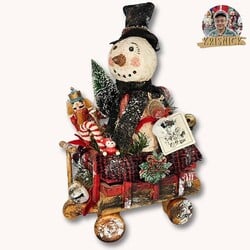 Krisnick Snowman In Wagon with Toys - 14" x 8 L x  4.5"