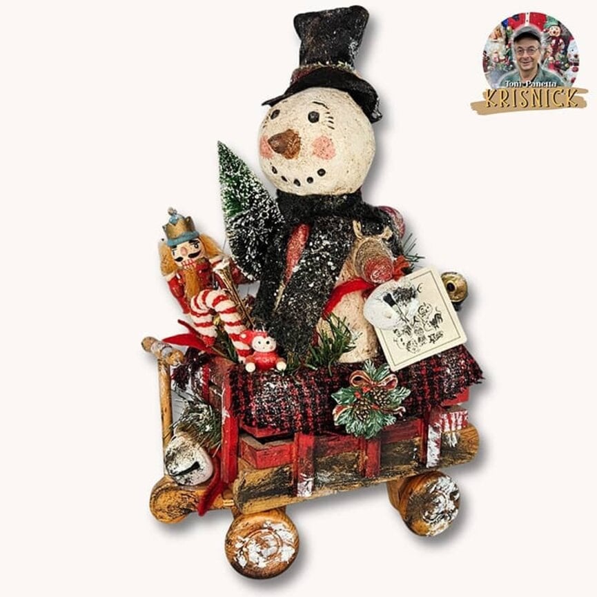 Krisnick Snowman In Wagon with Toys - 14" x 8 L x  4.5"