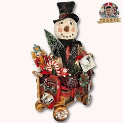 Krisnick Snowman In Wagon with Toys - 14" x 8 L x  4.5"