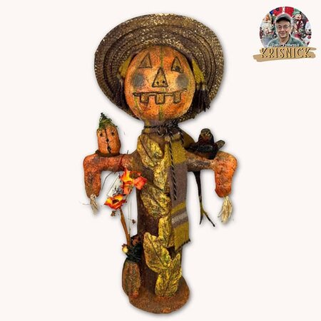 Krisnick Pumpkin Scarecrow in Straw Hat - 22"